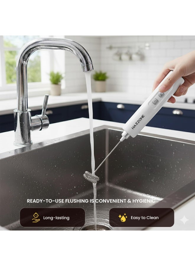 Hamzone Rechargeable Handheld Electric Milk Frother Foam Maker with Detachable Whisk & Cover-White - Image 5